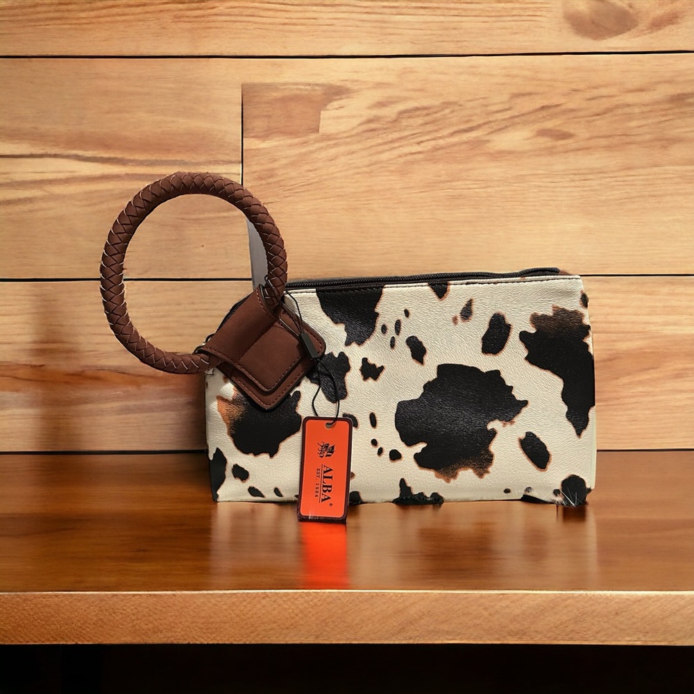 New Alba cow design wristlet